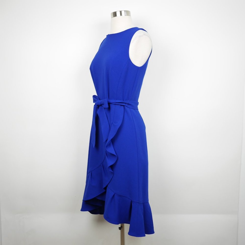 CALVIN KLEIN Women's 4 Cobalt blue sleeveless stretch dress ruffled hem knee lth - Picture 4 of 10